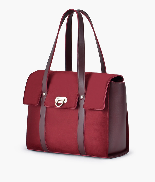 Burgundy suede satchel bag