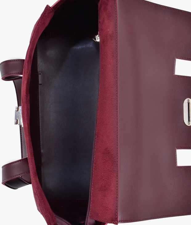 Burgundy suede satchel bag