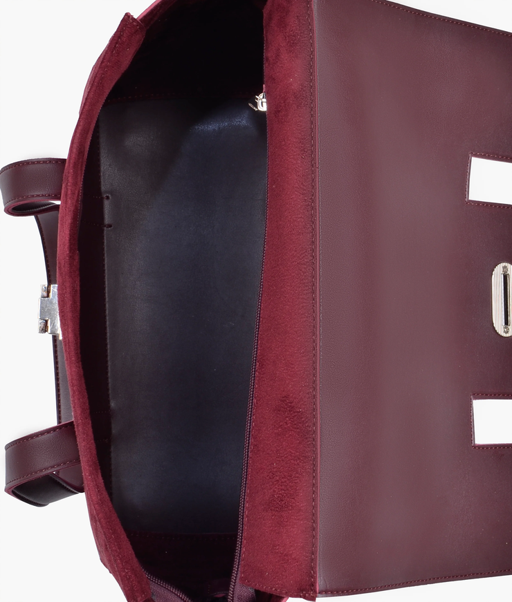 Burgundy suede satchel bag